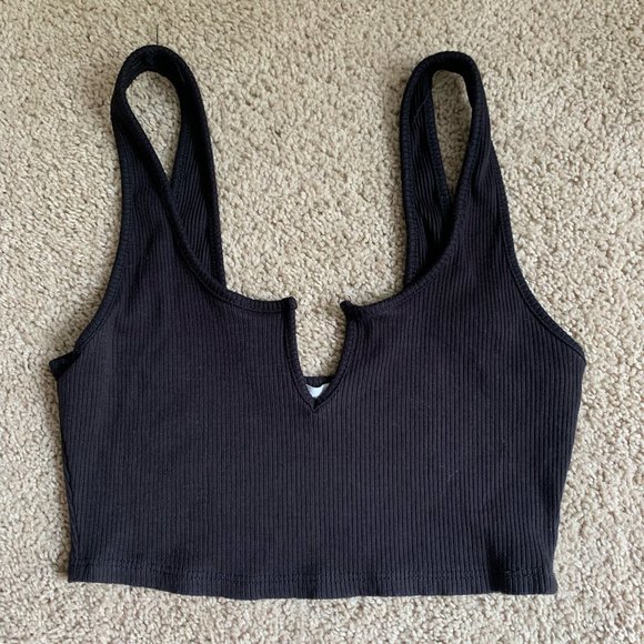 Black Ribbed Cotton Crop-Top - Picture 1 of 3